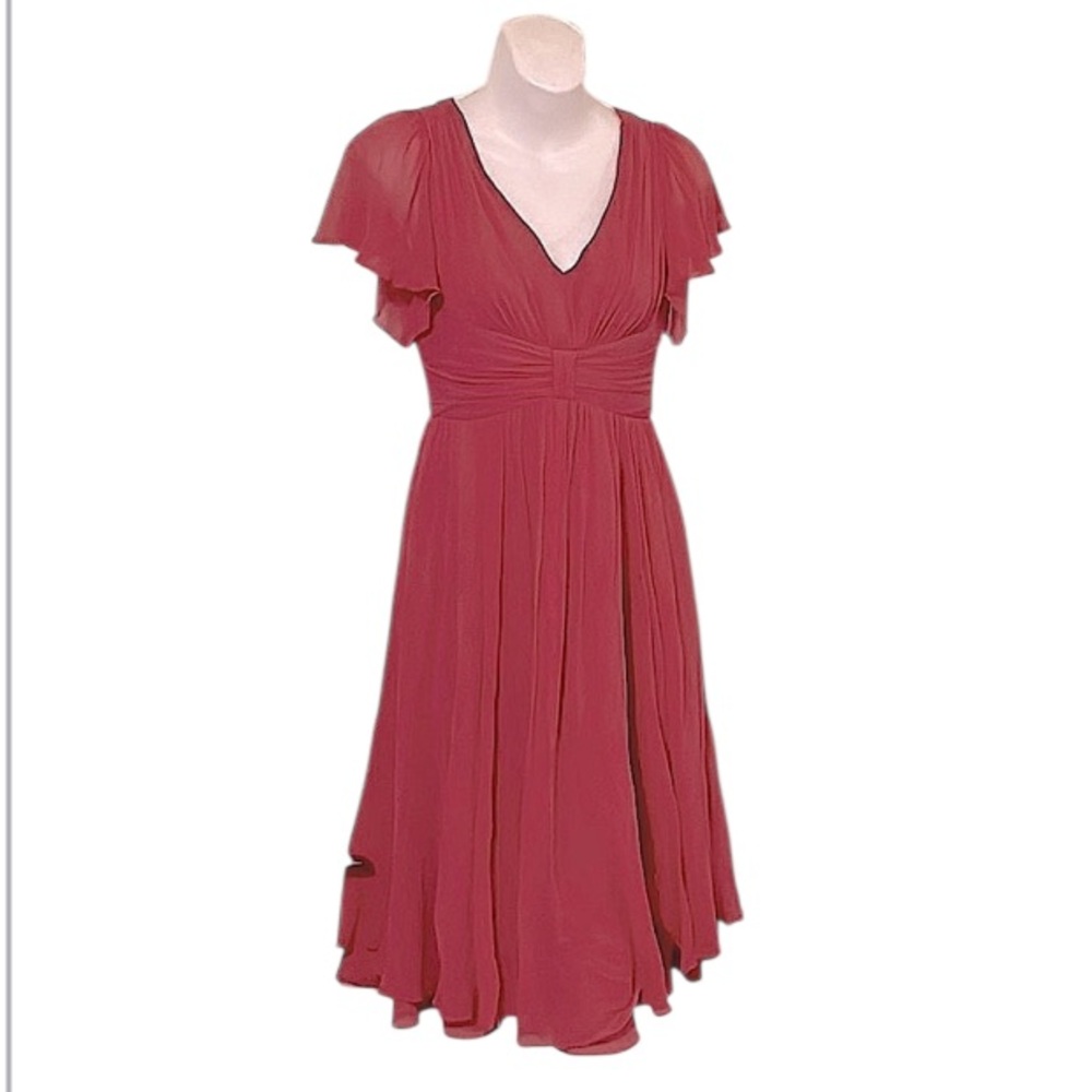 Suzy Chin for Maggy Boutique Flowy Dark Pink Silk Cocktail Wedding Guest Dress 2